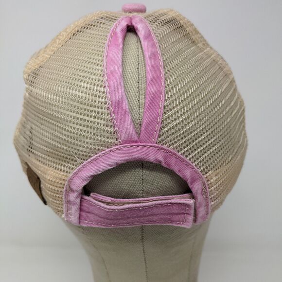C.C. Womens Strapback Mesh Back Hat Pink Adjustable Distressed - Picture 7 of 12